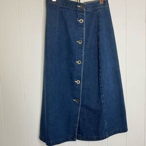 Wrangler Juniors Size 11 Button Front Denim Jean Midi Skirt Blue Dark Wash